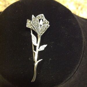 Vintage Sterling Silver & Marcasite Flower Pin